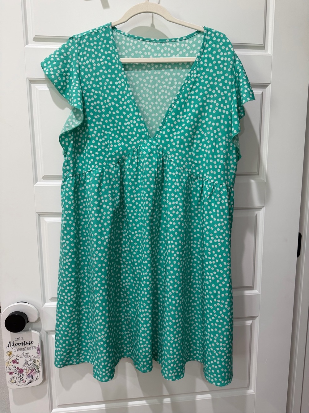 Turquoise Polka Dot V-Neck Babydoll Dress